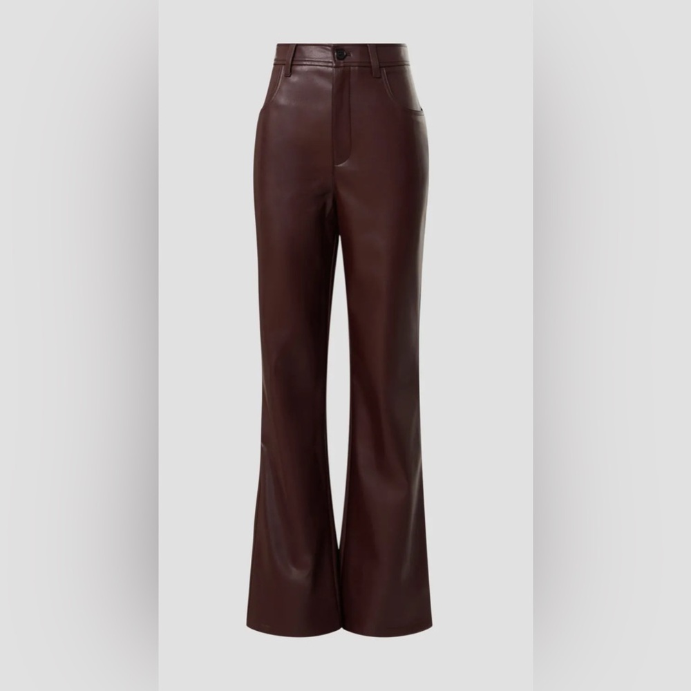 Marissa Webb x RTR Faux Leather Kick-Flare Trousers Pants Burgundy Size 16 - Picture 2 of 8